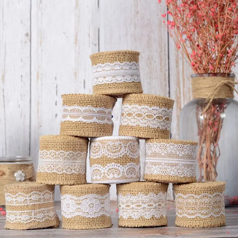 2M/5Meters Natural Jute Burlap Ribbon Rustic Vintage Wedding Decor Hessian Lace Jute Roll Merry Christmas Party Supplies DIY