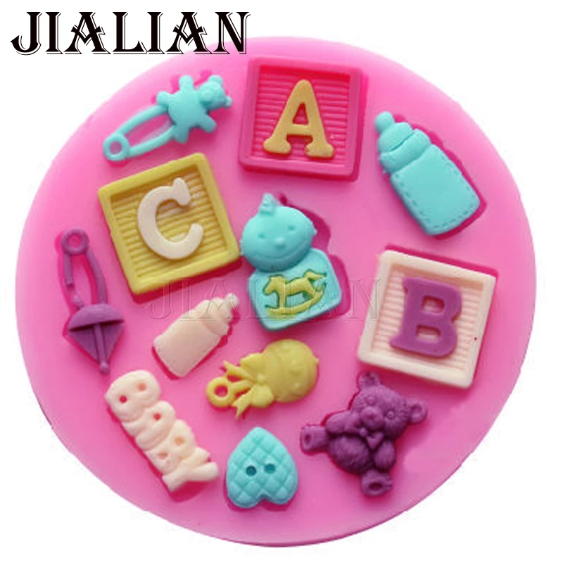 ABC Baby Shower Party bottle Trojans bear cake decorating tools DIY fondant silicone mold chocolate sugar art displays T0139