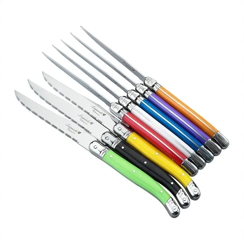 9'' Colorful Dinnerware Set Laguiole Style Dinner Knives Stainless Steel Steak Knife Rainbow Handle Dinner Set Cutlery 6-8pcs