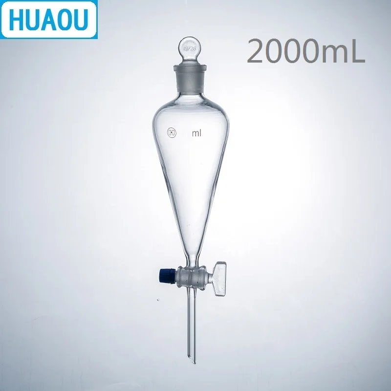 HUAOU-embudo separador en forma de pera, equipo químico de laboratorio, con suelo en tapón de vidrio y tope, 2000mL