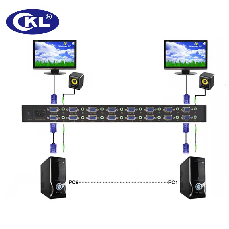 CKL-8A8 8x8 8 Port in 8 Port ra Ma Trận VGA Switch với Âm Thanh và IR từ xa Rackmount Kim Loại