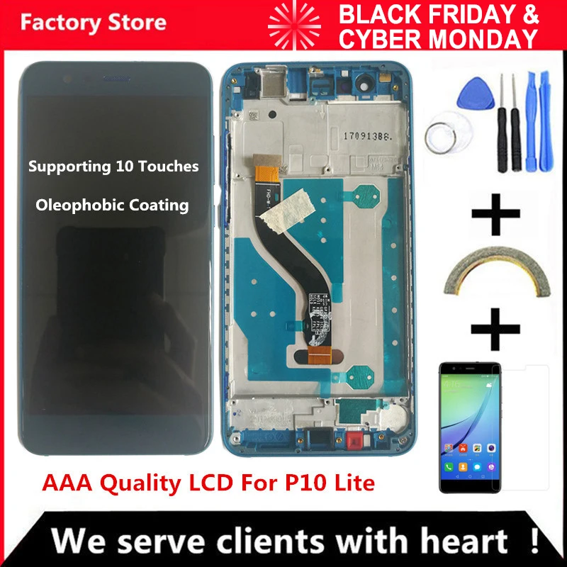 

ЖК-дисплей с рамкой для HUAWEI P10 Lite, светодиодный экран 5,2 дюйма для HUAWEI P10 Lite WAS-LX1 WAS-LX1A WAS-LX2 WAS-LX3