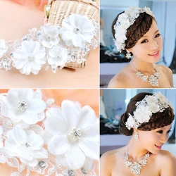 Elegant Korean Lace Ribbon Flower Headband Tiaras Women Hair Jewelry Head Bands Headpiece Wedding Hair Accessories For Bride