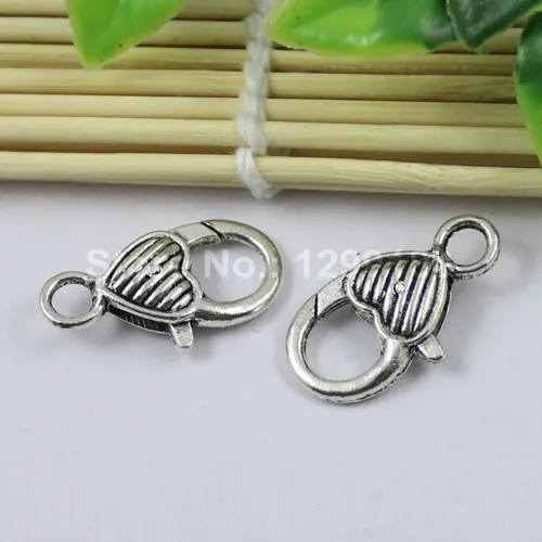 30pcs Antique Silver Heart Lobster Clasp Hooks For Necklace Bracelet Chain DIY Jewelry Accessory Findings 26x15mm