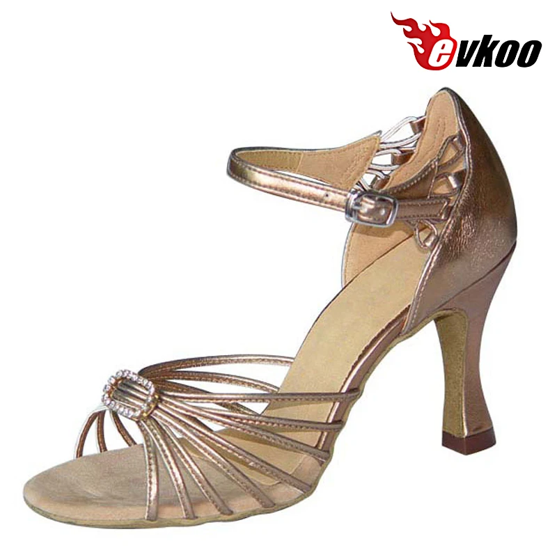 Evkoodance Lady Shoes Salsa Dance 7cm Heel Pu With Crystal Buckle Salsa Latin Dance Shoes OEM Women Party Dance Shoes Evkoo-202