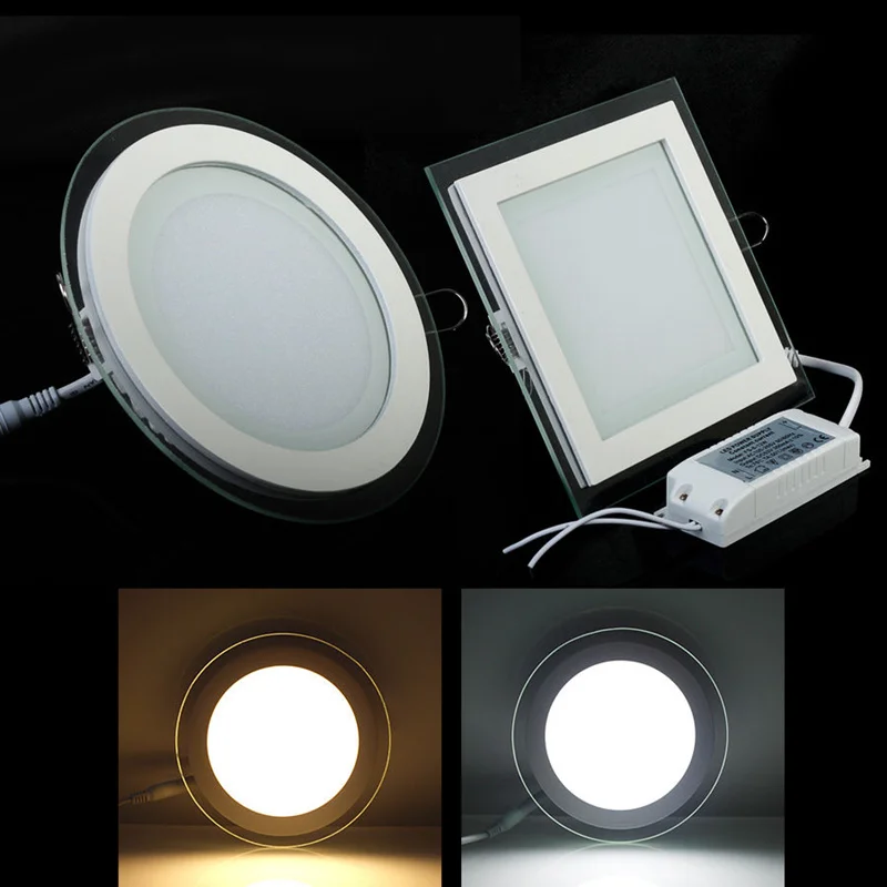 6W 9W 12W 18W 24W Round/Square Glass LED Downlight Recessed Dimmable LED indoor Light AC110V 220V Warm/Natural/Cold White