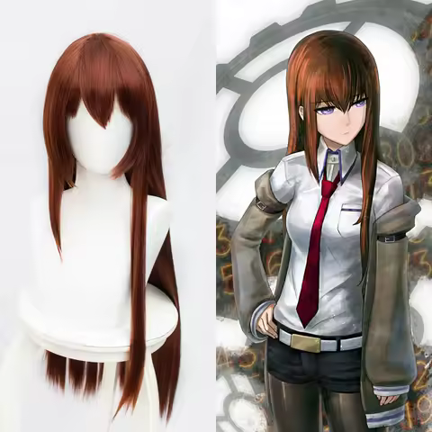 Anime Steins Gate Makise Kurisu Christina Assistant Auburn Straight 100cm / 1M Long Straight Synthetic Hair Cosplay Wig +Wig Cap