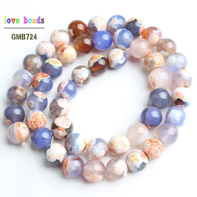 Stone Beads Orange Blue Fire Agates Round Loose Spacer Beads for jewelry making DIY Bracelet Strand 15\