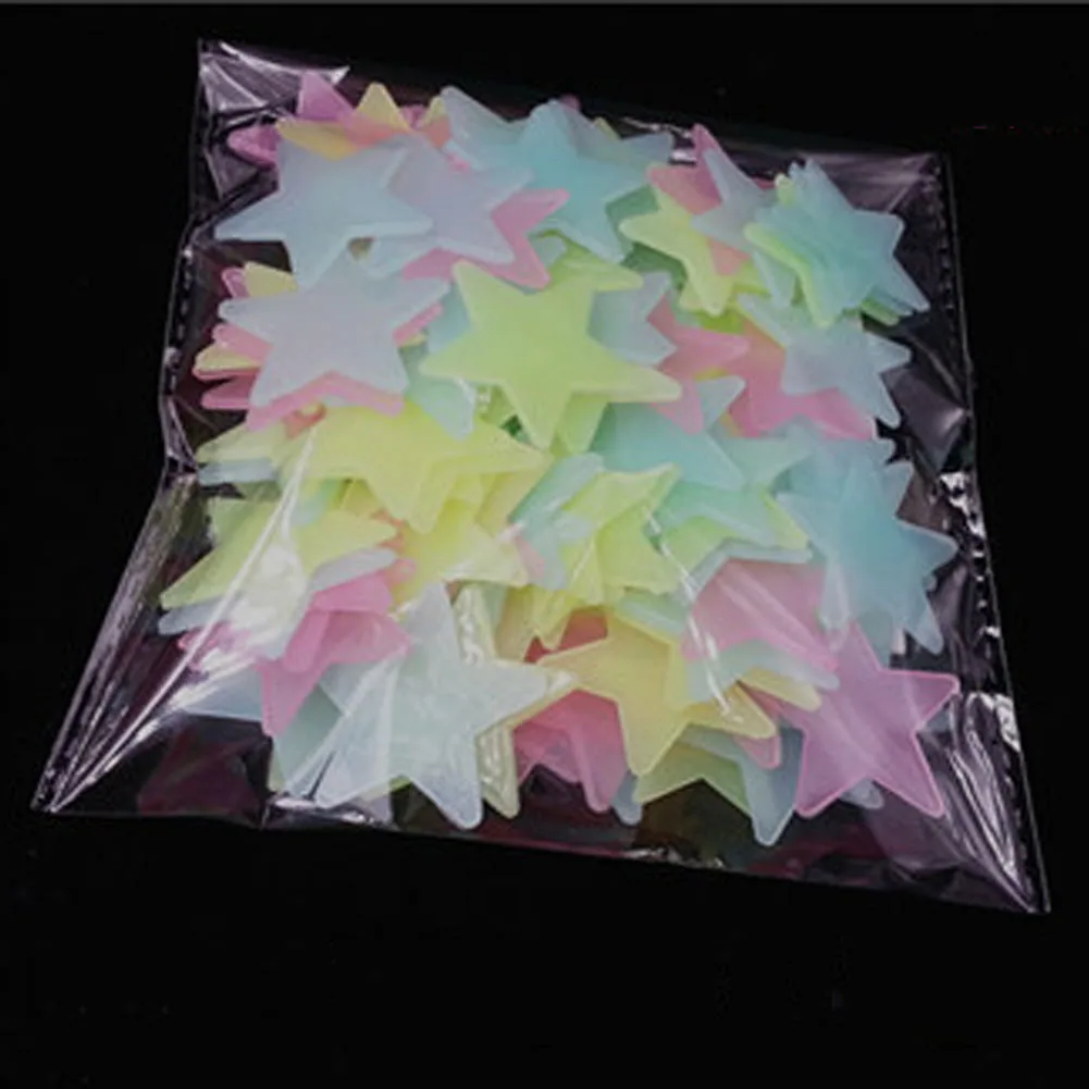 100pcs 3D Stars  Glow In Dark Luminous Fluorescent Plastic Decration Home  Christmas Home Decorative