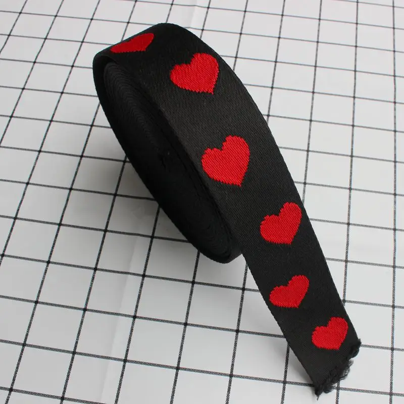 Sale 50yards 38mm 50mm wide high fashion black red hearts acrylic cotton ribbon belts strap,ladies bags purse long straps