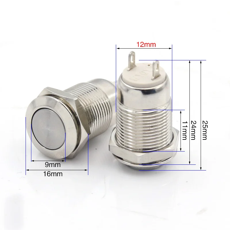 12mm metal button switch self-locking switch a normally open shell nickel-plated copper current 2A