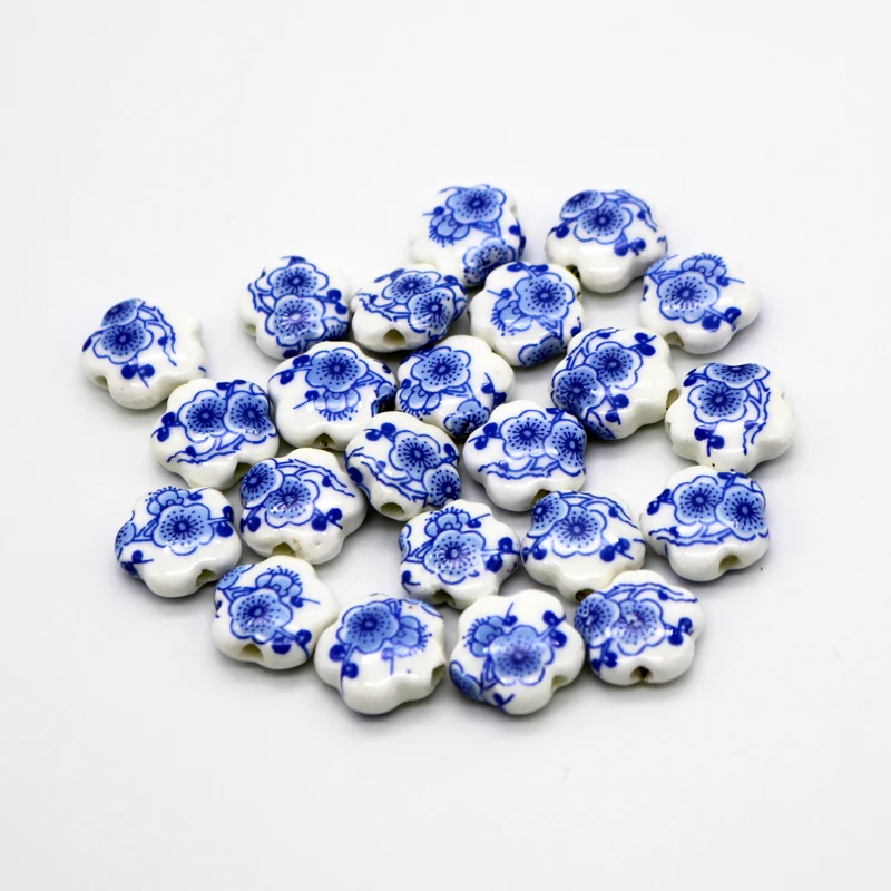 10Pcs/Lot 15MM Ceramic Beads Fit Necklace Bracelets DIY Spacer Beads For Jewelry Making Flower Shape Porcelain Beads Accessories