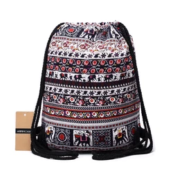 Plecaki damskie styl boho torba tkanina bawełniana torba na ramię Vintage Aztec plecak z podwójnym zamkiem plecak ze sznurkiem torba typu Hobo