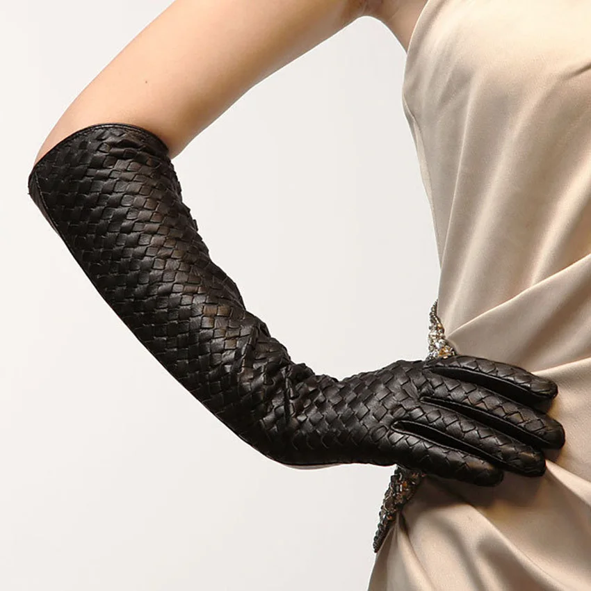 Neue Ankunft Frauen Handschuhe 44cm Lange Ziegenleder Handschuh Fashion Ellenbogen Echte Echtem Leder Schwarz Schaffell Freies Verschiffen L108NN