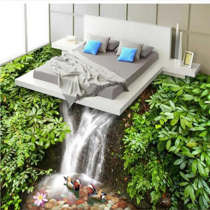 wellyu Mandarin ducks play water 3D floor background wall custom large mural pvc waterproof thick wear to wear