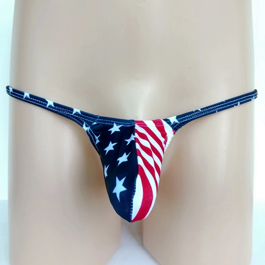 Men\'s Underwear G-String Thong Contoured Pouch Bulge Bud Grape Smugglers USA Flag Stars&Stripes Patriotic