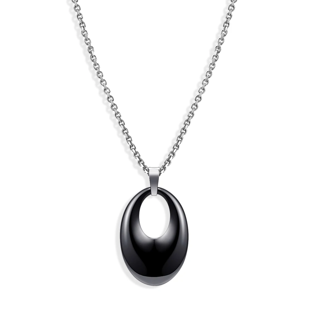 New Simple Design Ceramic Pendant Necklace White Black Round Pendant Necklace Stainless Steel Chain For Women