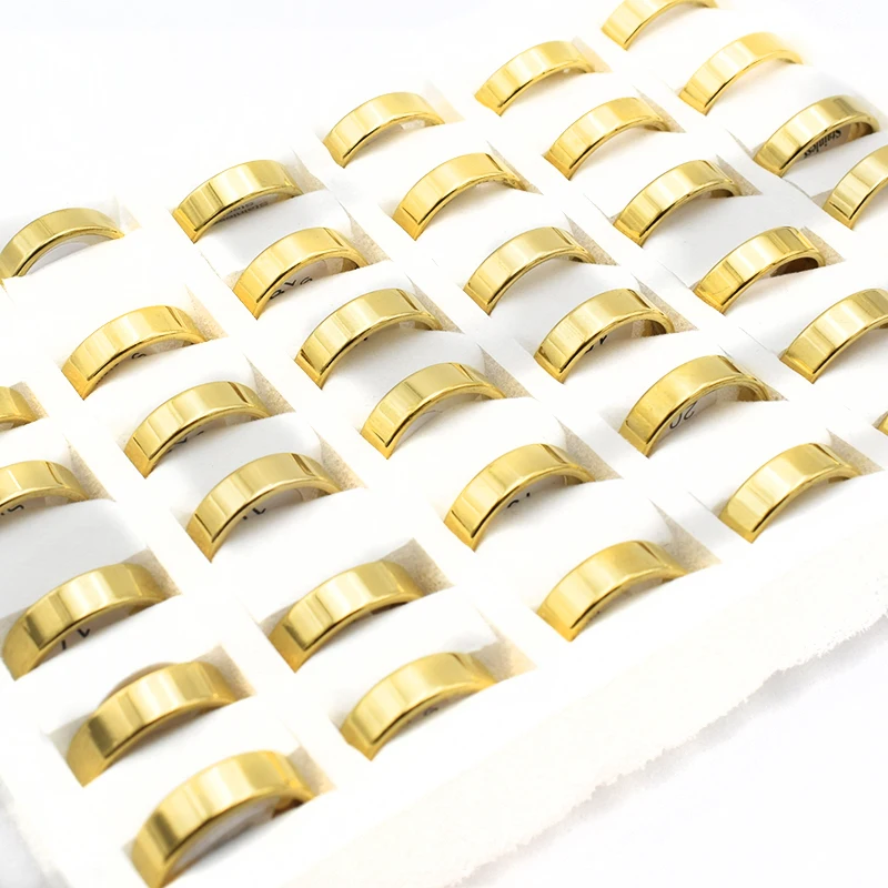 Golden Black Color Stainless Steel Rings for Women Simple Width 6mm Fashion Couple Jewelry