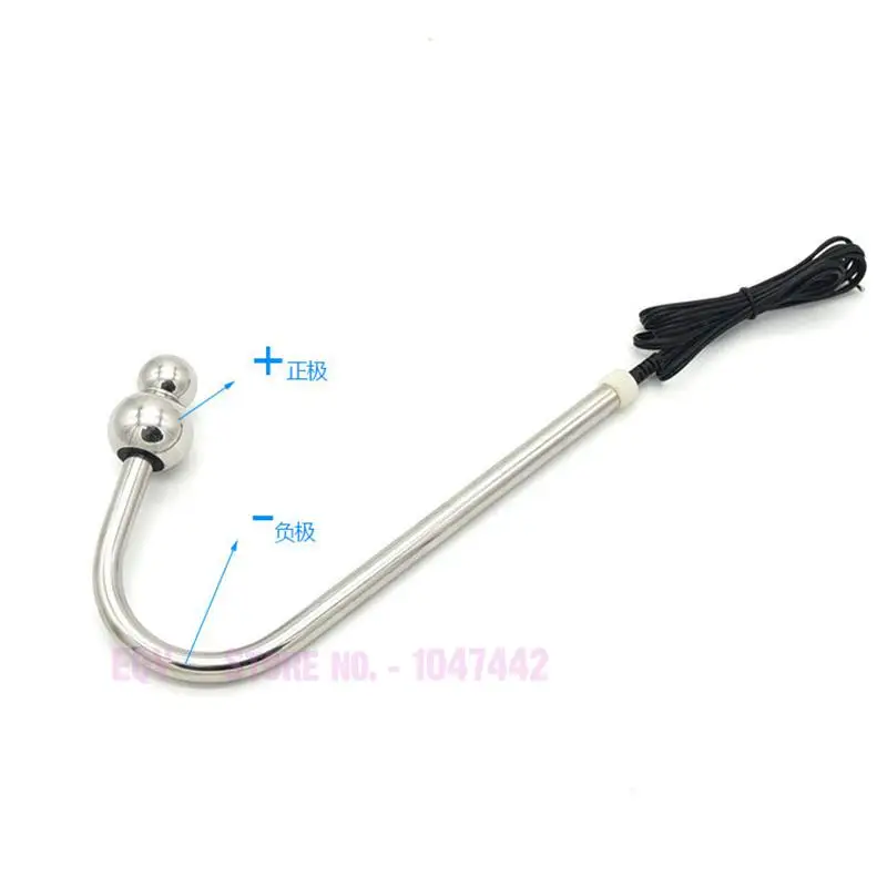 Electro Sex Stainless Steel Anal Hook, Double Electrode Electro Shock Top Anal Balls Metal Butt Plug Prostate Massager Anal Toys