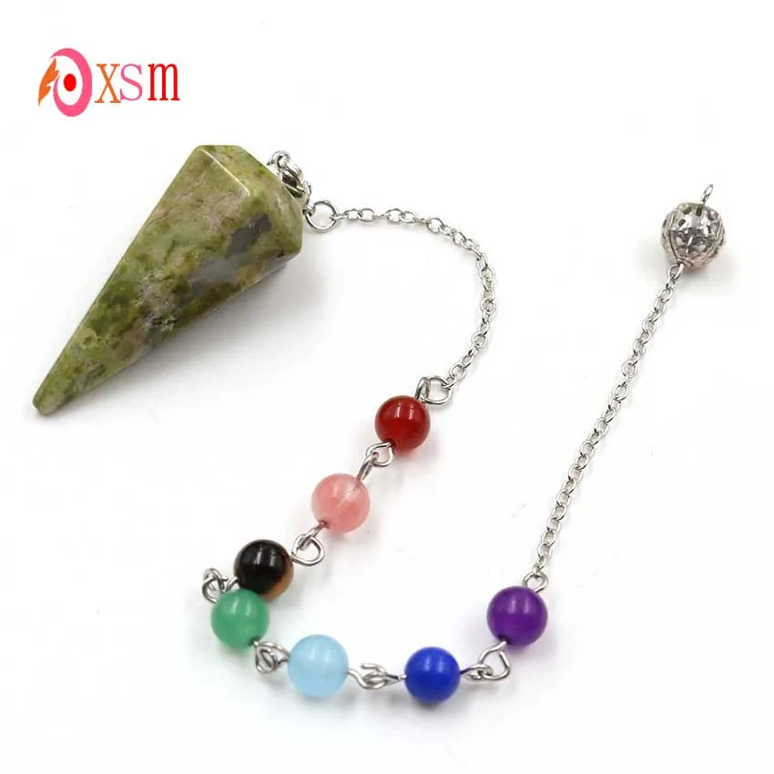 xinshangmie Fashion Hot Sale Natural Unakite Stone Crystal Hexagon Pendulum Pyramid Reiki 7 Chakra Charm Pendant 1Pcs