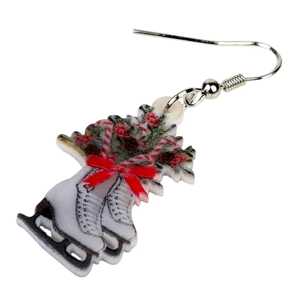 Bonsny Acrylic Christmas Skates Flower Decoration Earrings Drop Dangle Xmas New Year Gift Jewelry For Women Girls Charms Natal