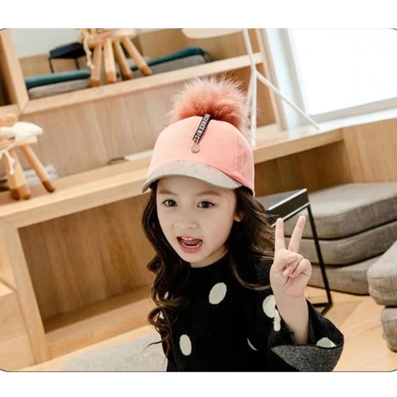 Baby Girls Boys HAT Autumn Winter children Warm Hair Ball CAP Baby Pendant Baseball CAP Boy Girl Trip Sun HAT