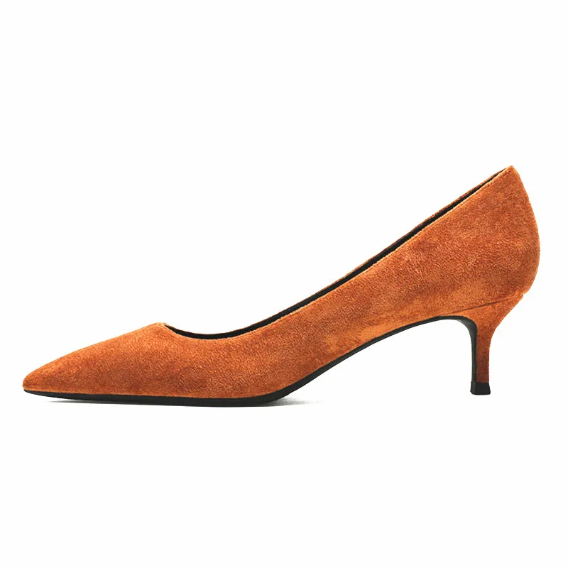 KATELVADI Shoes Woman Brown Ladies Pumps Flock 5CM Med Heels Zapatos De Mujer Pointed Toe Office Lady Women's Shoes,K-321