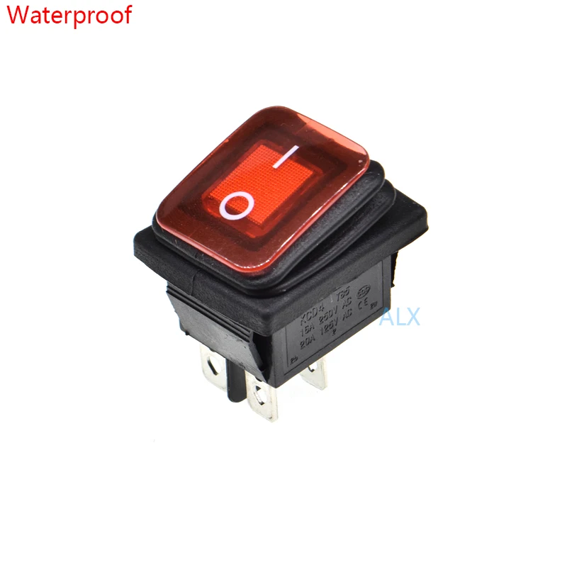 Waterproof kCD KCD4-2X1N 4PIN red Push Button with light rocker Switch ON/OFF   power switches 16A/250V 20A/125V 21.5x26MM