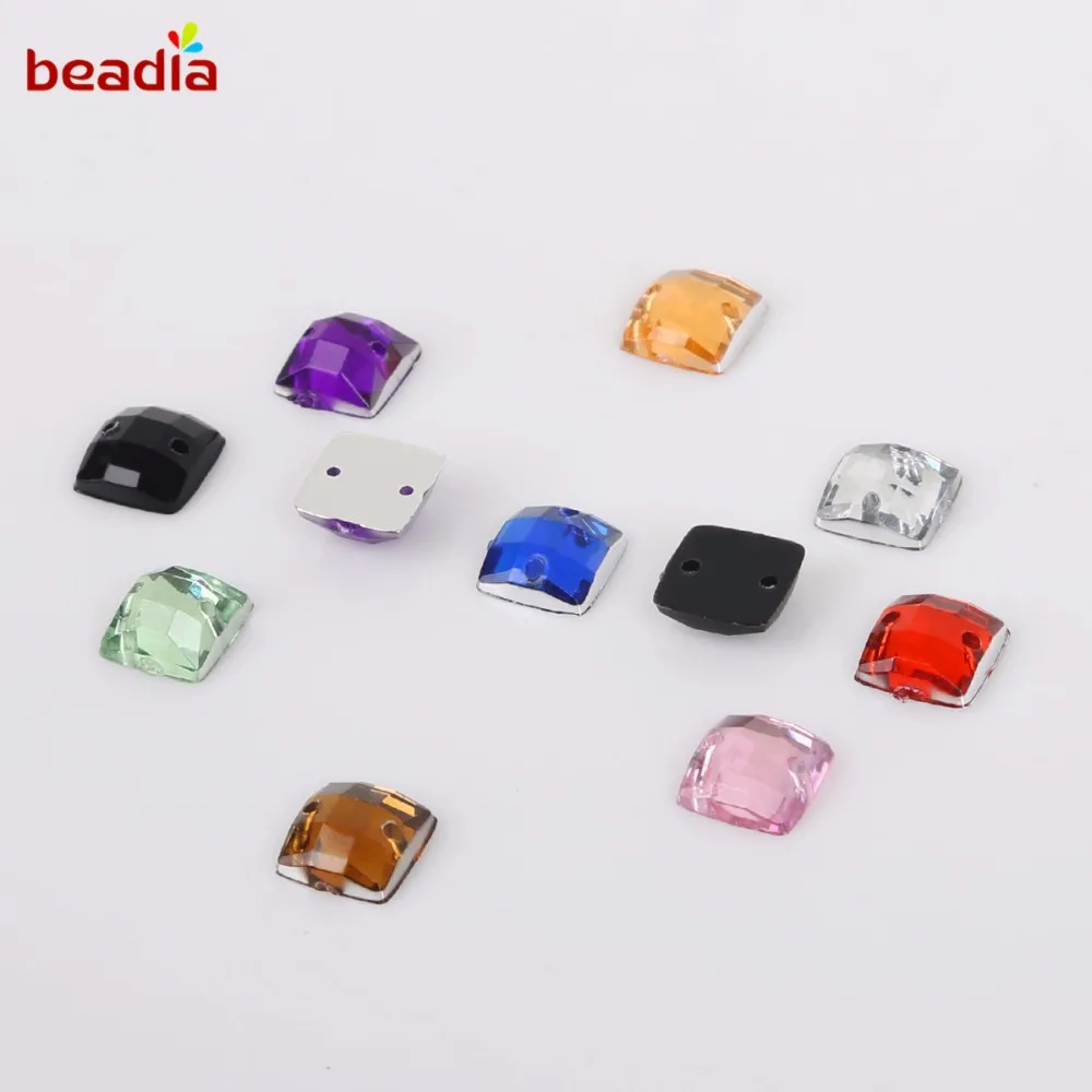 New Arrival 8*8mm Square Shape 100Pcs Lucency Crystal Stone 2 Holes Sew On Rhinestones For Clothing Shoes Decoration DIY Craft