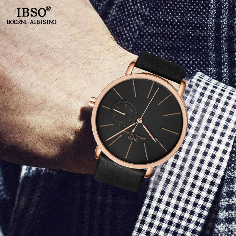 IBSO BRAND High Quality Mens Business Watches Genuine Leather Male Quartz Watch Wristwatch For Man Relogio Masculino