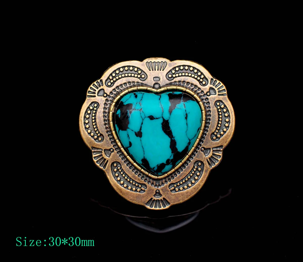 30mm  Antique Brass Tribal Flower Carved Love Heart Turquoise Leather Conchos For Belt Bag Leathercraft Wallet Decor Screwback