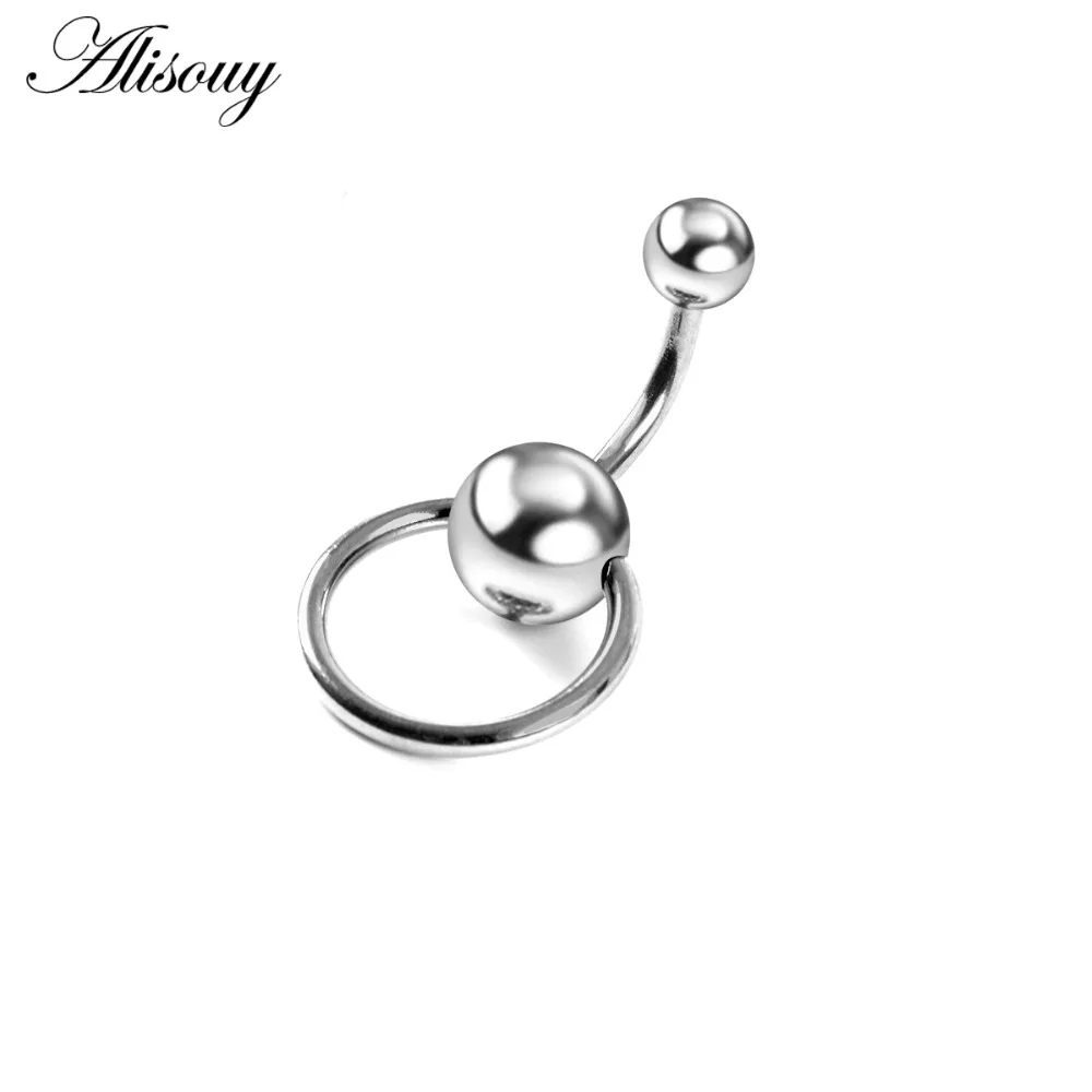 Alisouy 1 Piece 14G Surgical Stainless Steel Navel Rings Silver color Ball Sexy Belly Button Ring Body piercing Jewelry