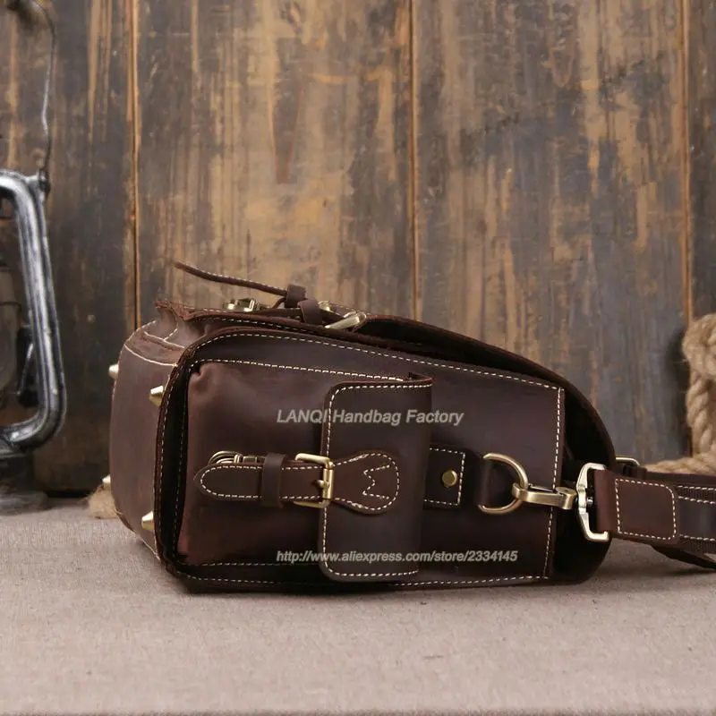 Maletín de cuero genuino para hombre, bolsos de mensajero, bolso de cámara de cuero Crazy Horse, bolso de negocios, maletín de cuero para ordenador