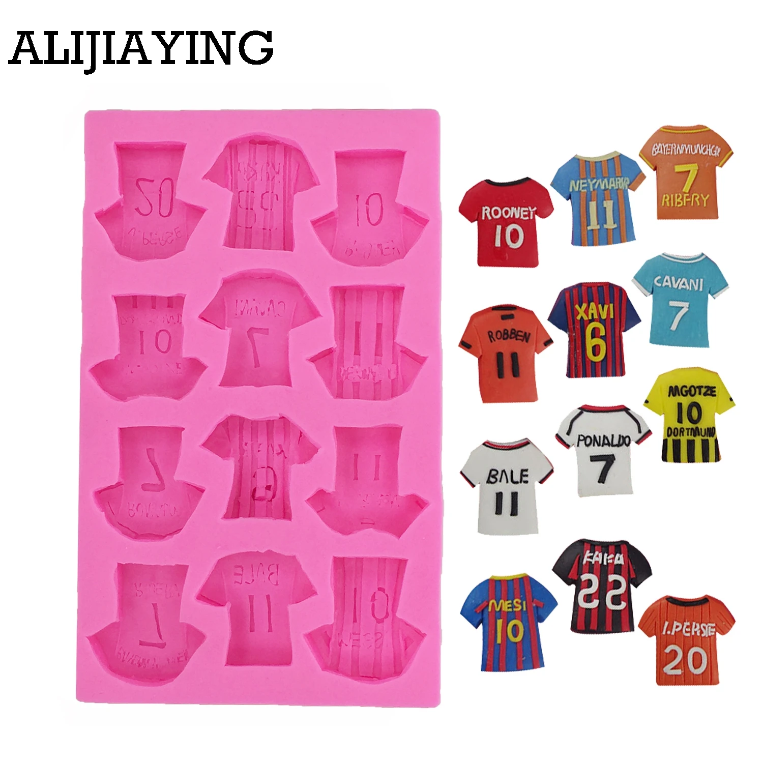 M0134 12 Holes Soccer Jersey T-Shirt Silicone Soap Cake Mold Forms For Jello Jelly 3D  Cake Decorating Tools