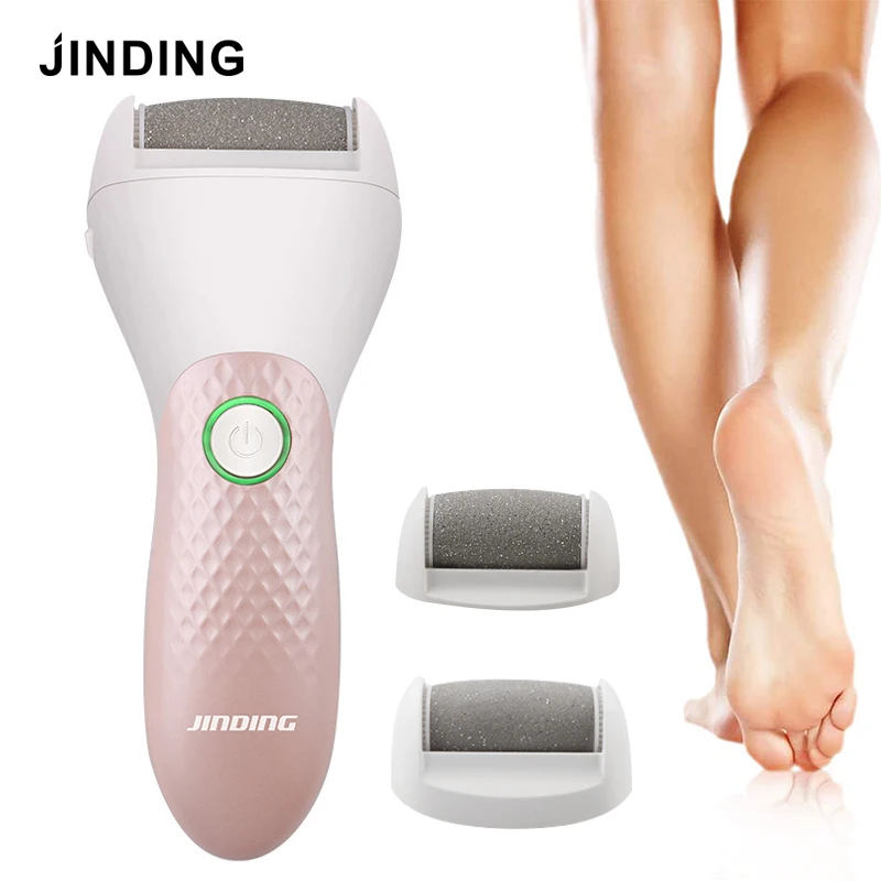 JINDING Electric Foot Polisher Exfoliation Heel Cuticles Callus Remover Foot Care with 2 Roller Heads Dead Dry Skin Removal