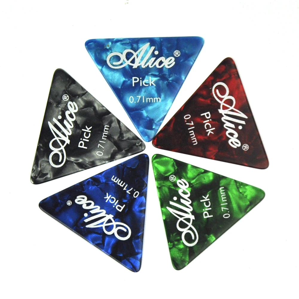 Lots of 100pcs Alice AP-L 0.71mm Medium Celluloid Triangle Guitar Picks Plectrums Mixed Colors