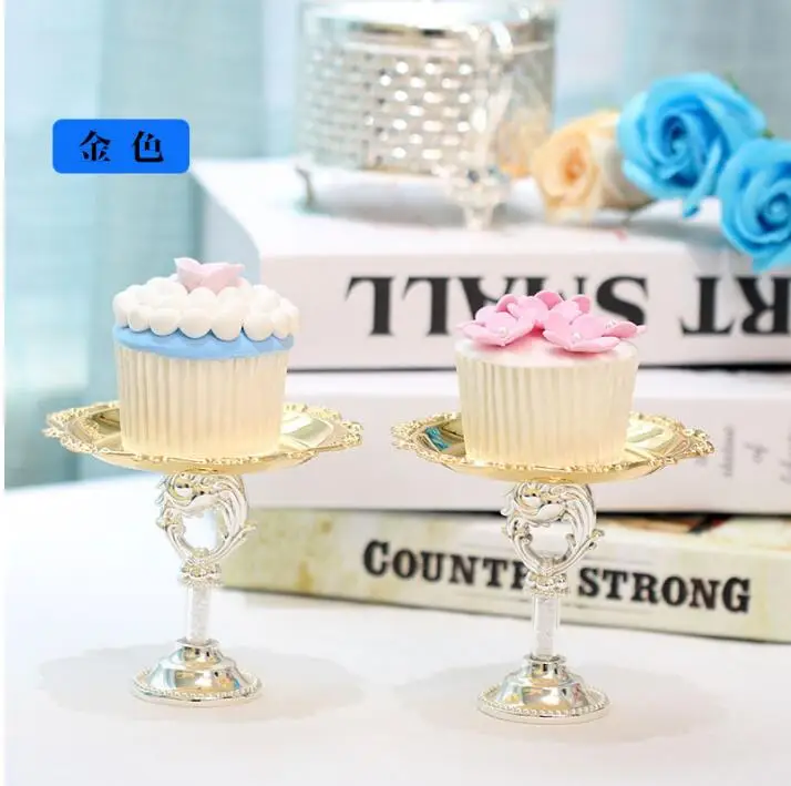 2pcs/pair Europe Silver/Golden Cake Stand Mini Snack Fruit Tray Metal Dessert Table Wedding Decoration StorageTray Cupcake Stand
