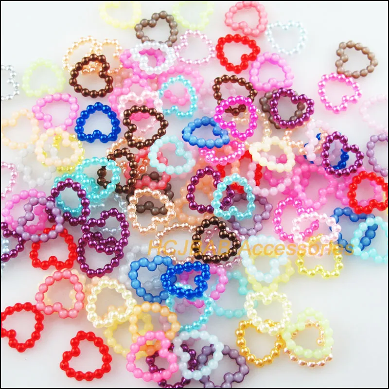 200Pcs Mixed Heart Circle Acrylic Plastic Spacer Beads Charms 11mm