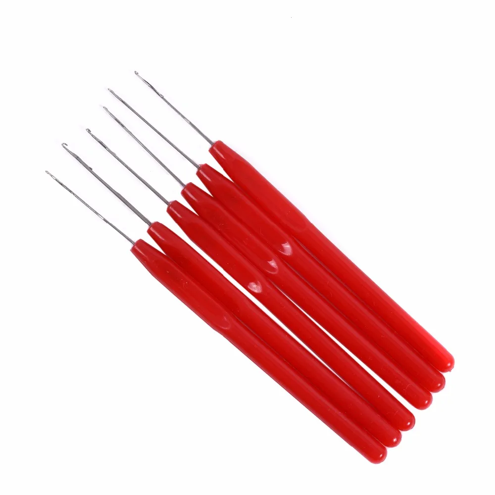 

12pcs Red color plastic handle hook needle threader loop pulling needle for micro hair extensions tools