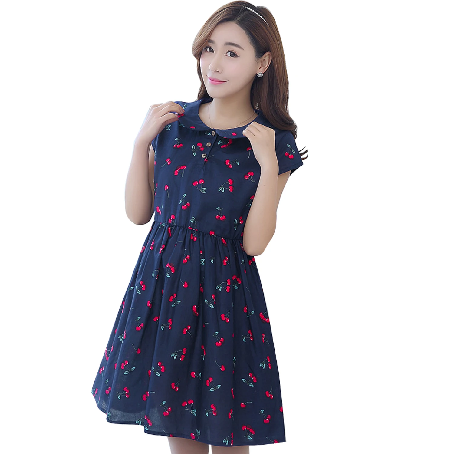 New Maternity Dress Summer Short Sleeve Pregnant Women Skirt Cherry Summer Dress Softable Cotton Skirts