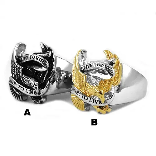 Wholesale Live To Ride Eagle Biker Ring Stainless Steel Ring Jewelry Silver Color Gold Classic Motor Biker Men Ring SWR0005A