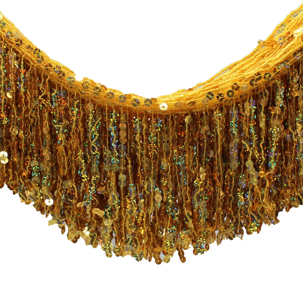 5 Yards Gold Sequined Fringe Tassel Diy Latin Trims Dress Macrame Trimming Lace Hologram Sequined Embroidery Dance 15-20CM