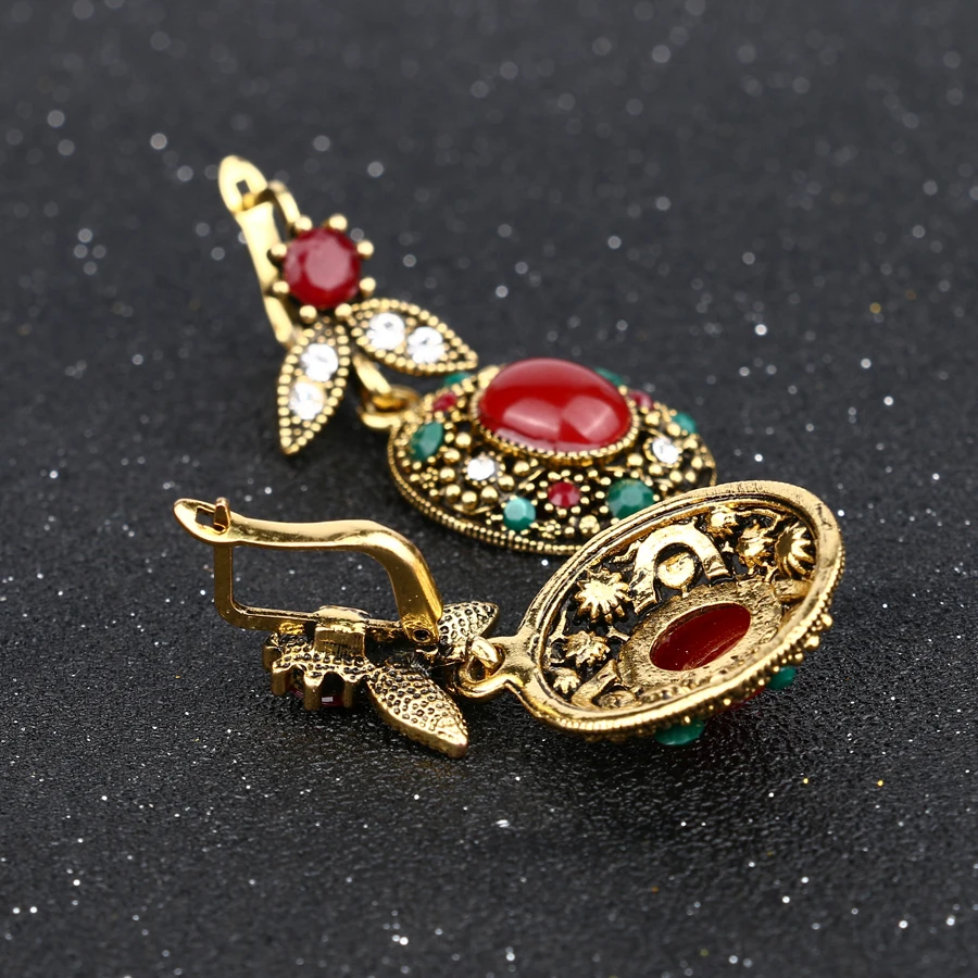 Indian Gold Statement Earrings For Women Vintage Boho Big Red Blue Stone Clip On Earings Fashion Turkish Jewelry 2018