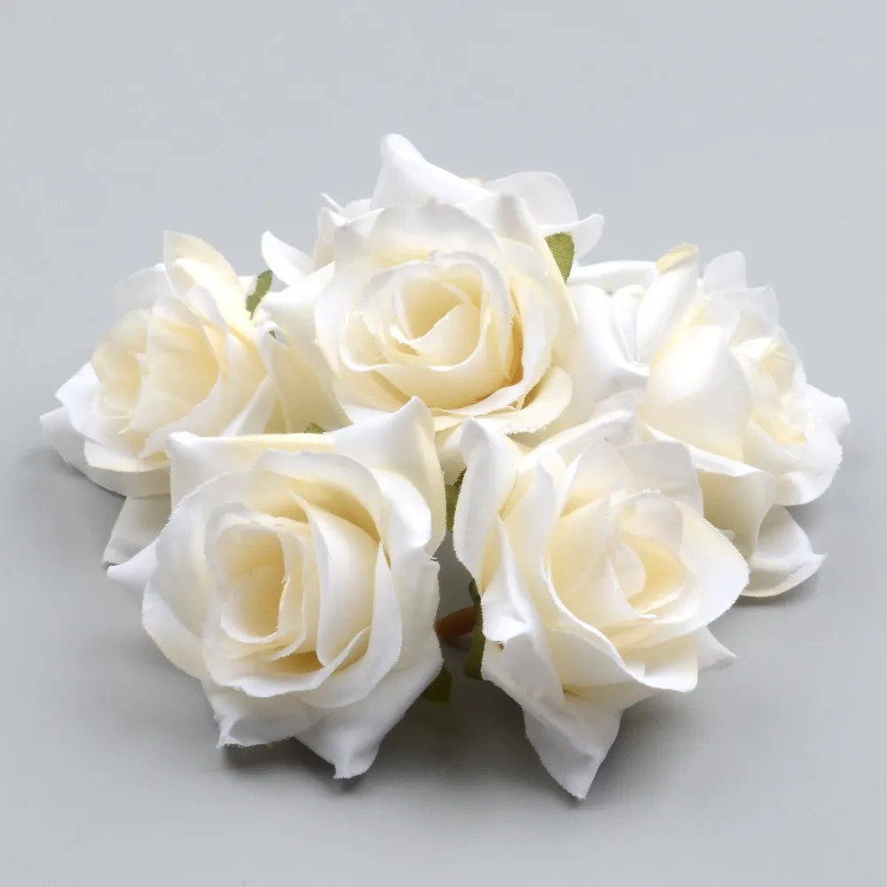 100PCS DIY Artificial White Rose Silk Flowers Head For Home Wedding Party Decoration Wreath Gift Box Scrapbooking Fake Flowers