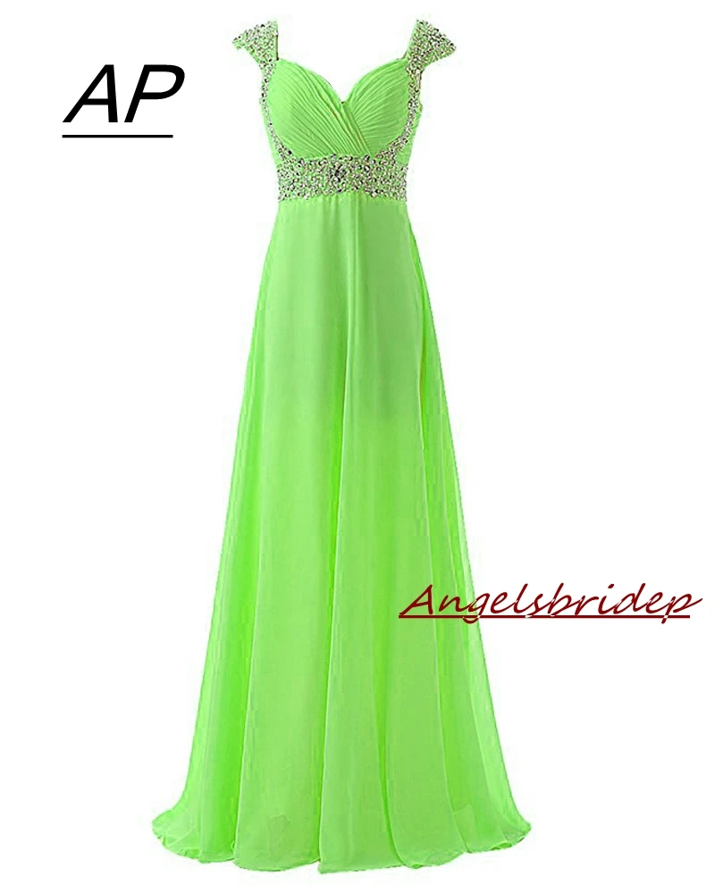 

Angelsbridep Long Cap-Sleeve Evening Dresses Simple Chiffon Abendkleider Illusion Sweetheart Neck Party Designs Prom Gowns