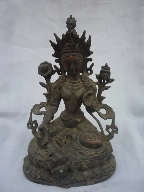 

Rare Old Qing Dynasty bronze Green Tara Buddha Statue,best collection&adornment ,Free shipping