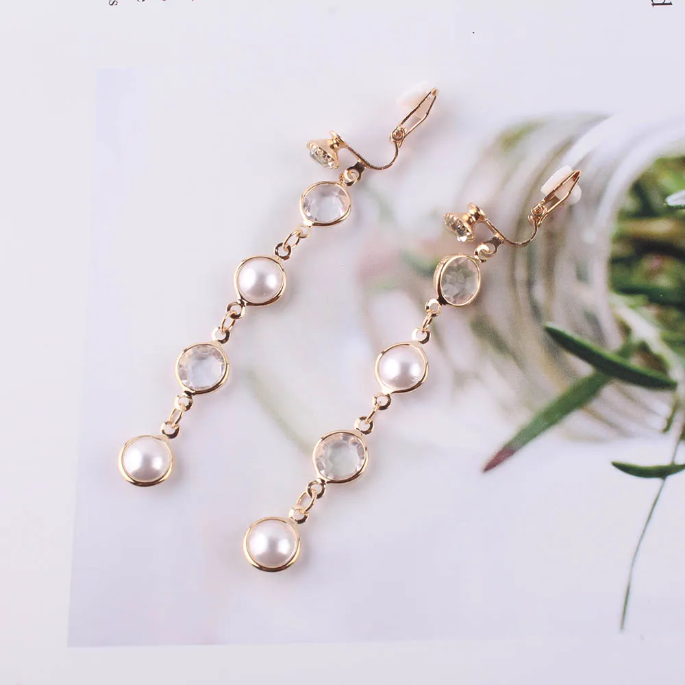 JIOFREE 2018 Fashion New Luxury Shiny Rhinestone Pearl Clip on Earrings for Women Statement Jewelry Brincos Wedding Party Gift