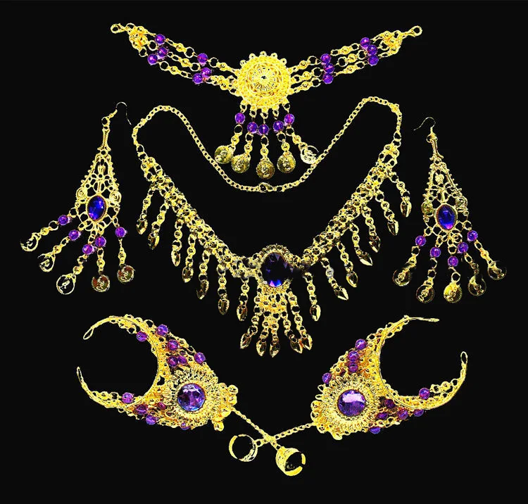 Women Belly dance jewelry 6 pcs/set Wholesale Indian belly dance wear belly dancing accessories necklace jewelry set for lady