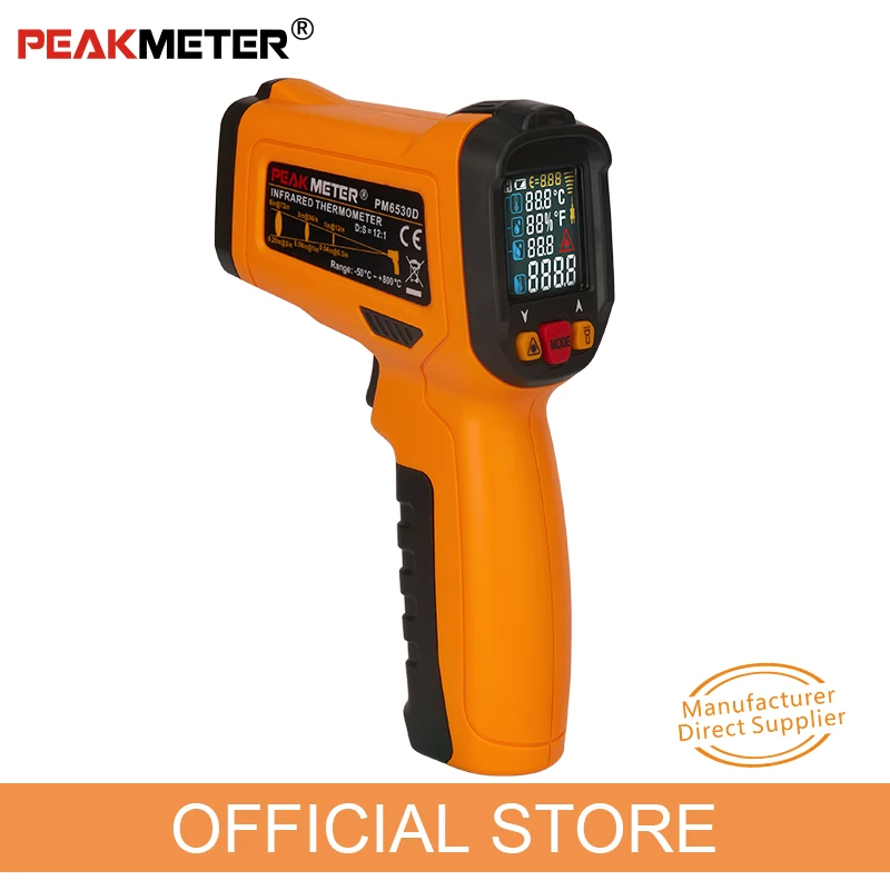 

PEAKMETER PM6530D LCD Display Handheld Infrared Thermometer -50~800 with Humidity and Dew Point IRT K type Ambient UV Light