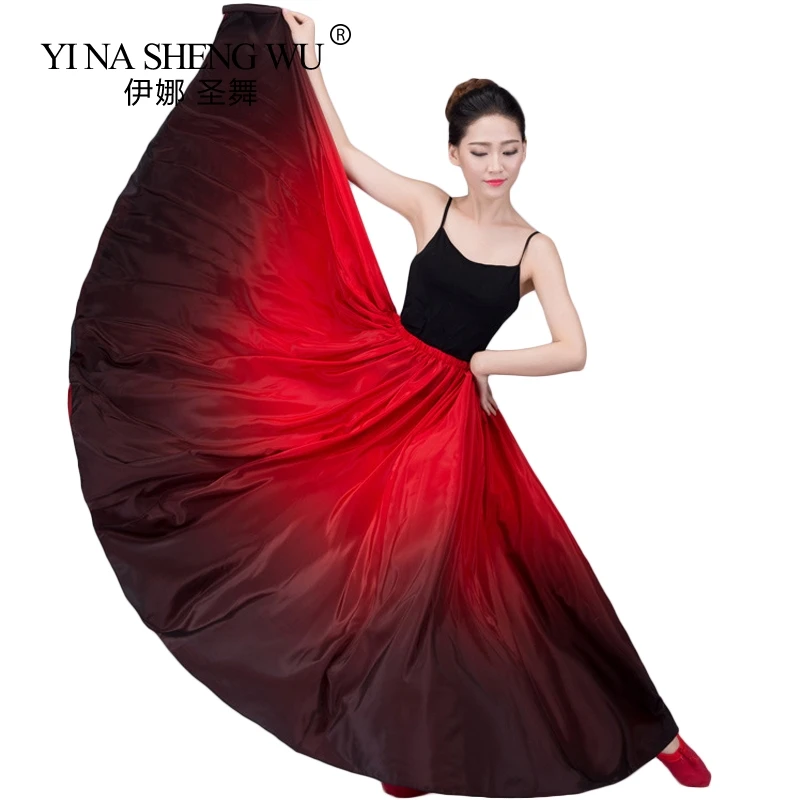 Women Belly Dance Practice Long Skirt Big Swing Skirt Dance Performance Gypsy Skirt Lady Dancing Dress Satin Long Spanish Skirt